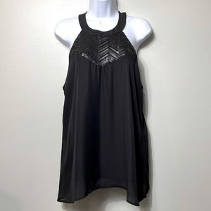 Paper Crane Black High Neck Metallic Sequin Swing Tank Top Size Large